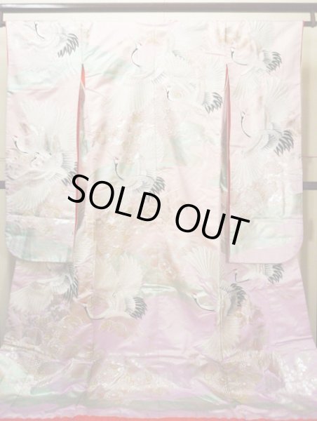 Photo2: G0805F Used Japanese Kimono Shiny Light Pink UCHIKAKE Wedding by Silk. Crane  (Grade A) (2)