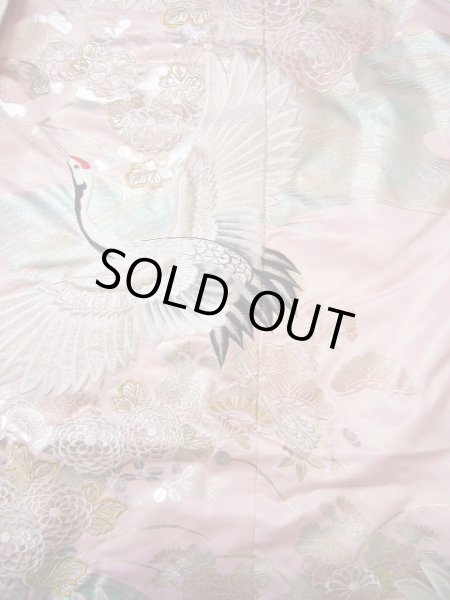 Photo7: G0805F Used Japanese Kimono Shiny Light Pink UCHIKAKE Wedding by Silk. Crane  (Grade A) (7)
