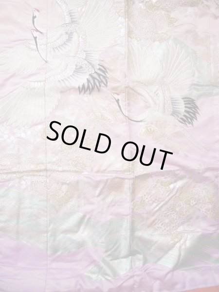 Photo9: G0805F Used Japanese Kimono Shiny Light Pink UCHIKAKE Wedding by Silk. Crane  (Grade A) (9)