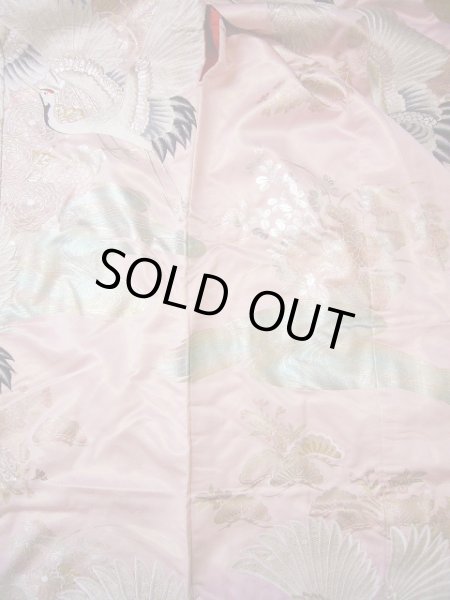 Photo10: G0805F Used Japanese Kimono Shiny Light Pink UCHIKAKE Wedding by Silk. Crane  (Grade A) (10)