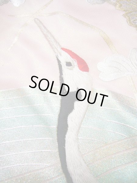 Photo14: G0805F Used Japanese Kimono Shiny Light Pink UCHIKAKE Wedding by Silk. Crane  (Grade A) (14)