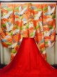 Photo4: G0805I Used Japanese Kimono  Shiny Vermilion UCHIKAKE Wedding by Silk. Crane  (Grade A) (4)