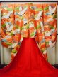 Photo4: G0805I Used Japanese Kimono  Shiny Vermilion UCHIKAKE Wedding by Silk. Crane  (Grade A) (4)