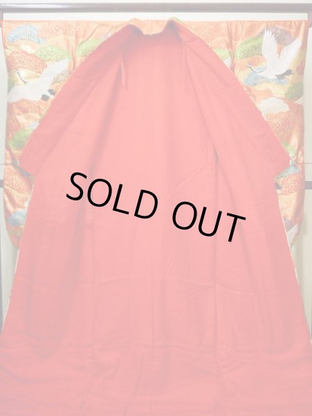 Photo5: G0805I Used Japanese Kimono  Shiny Vermilion UCHIKAKE Wedding by Silk. Crane  (Grade A) (5)