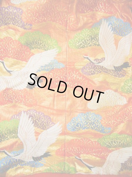 Photo8: G0805I Used Japanese Kimono  Shiny Vermilion UCHIKAKE Wedding by Silk. Crane  (Grade A) (8)