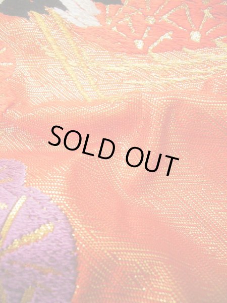 Photo15: G0805I Used Japanese Kimono  Shiny Vermilion UCHIKAKE Wedding by Silk. Crane  (Grade A) (15)