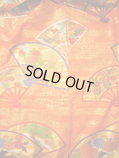 Photo6: Mint G0805L Used Japanese Kimono  Smoky Orange UCHIKAKE Wedding by Silk. Folding fan  (Grade A) (6)