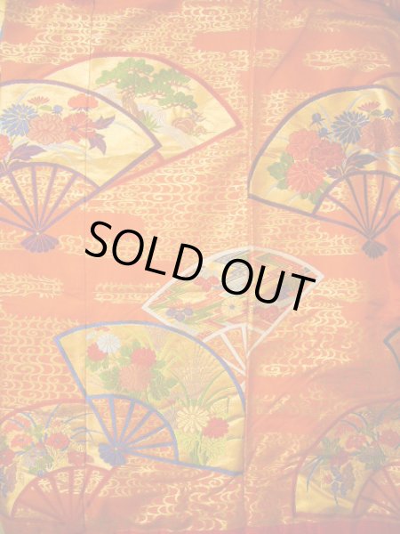 Photo7: Mint G0805L Used Japanese Kimono  Smoky Orange UCHIKAKE Wedding by Silk. Folding fan  (Grade A) (7)