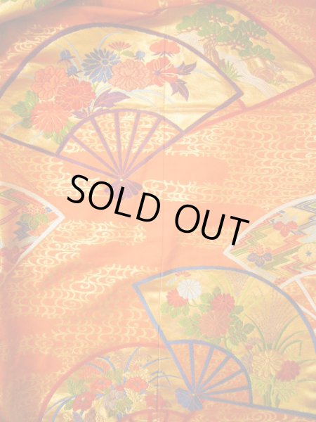 Photo8: Mint G0805L Used Japanese Kimono  Smoky Orange UCHIKAKE Wedding by Silk. Folding fan  (Grade A) (8)
