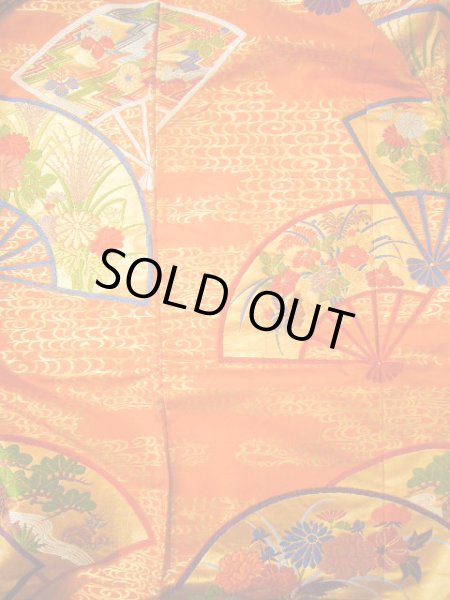 Photo10: Mint G0805L Used Japanese Kimono  Smoky Orange UCHIKAKE Wedding by Silk. Folding fan  (Grade A) (10)