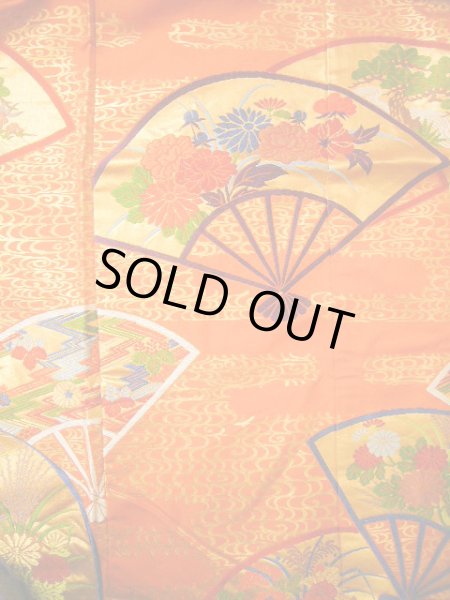 Photo11: Mint G0805L Used Japanese Kimono  Smoky Orange UCHIKAKE Wedding by Silk. Folding fan  (Grade A) (11)