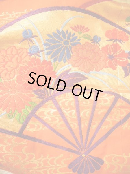 Photo12: Mint G0805L Used Japanese Kimono  Smoky Orange UCHIKAKE Wedding by Silk. Folding fan  (Grade A) (12)