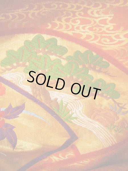 Photo14: Mint G0805L Used Japanese Kimono  Smoky Orange UCHIKAKE Wedding by Silk. Folding fan  (Grade A) (14)