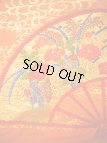 Photo15: Mint G0805L Used Japanese Kimono  Smoky Orange UCHIKAKE Wedding by Silk. Folding fan  (Grade A) (15)