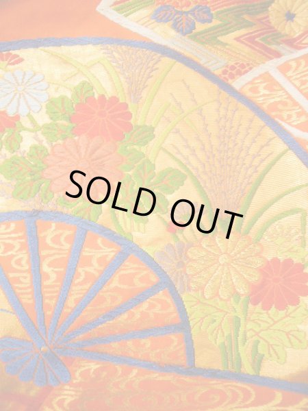 Photo16: Mint G0805L Used Japanese Kimono  Smoky Orange UCHIKAKE Wedding by Silk. Folding fan  (Grade A) (16)