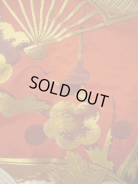 Photo10: Mint G0805O Used Japanese Kimono  Deep Red UCHIKAKE Wedding by Silk. Folding fan  (Grade A) (10)