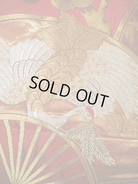 Photo11: Mint G0805O Used Japanese Kimono  Deep Red UCHIKAKE Wedding by Silk. Folding fan  (Grade A) (11)