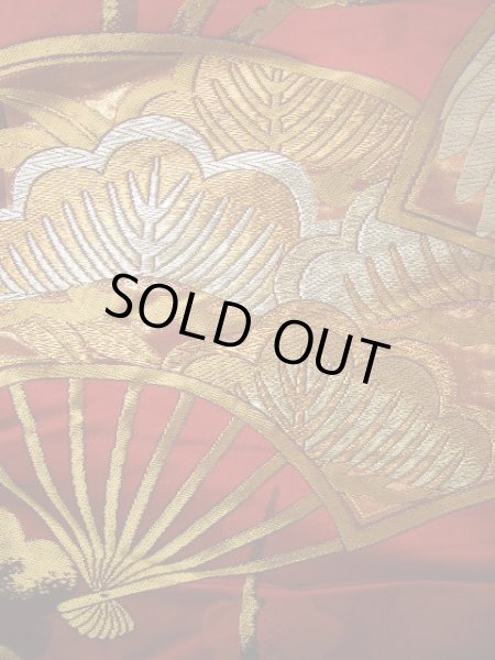 Photo13: Mint G0805O Used Japanese Kimono  Deep Red UCHIKAKE Wedding by Silk. Folding fan  (Grade A) (13)