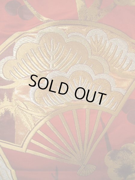 Photo15: Mint G0805O Used Japanese Kimono  Deep Red UCHIKAKE Wedding by Silk. Folding fan  (Grade A) (15)