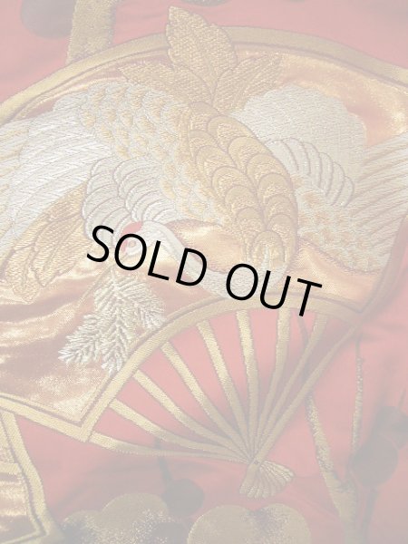 Photo17: Mint G0805O Used Japanese Kimono  Deep Red UCHIKAKE Wedding by Silk. Folding fan  (Grade A) (17)