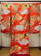 Photo3: G0805S Used Japanese Kimono   Vermilion UCHIKAKE Wedding by Silk. Folding fan  (Grade A) (3)