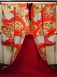 Photo5: G0805S Used Japanese Kimono   Vermilion UCHIKAKE Wedding by Silk. Folding fan  (Grade A) (5)