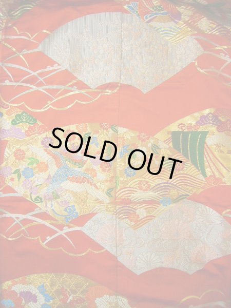 Photo7: G0805S Used Japanese Kimono   Vermilion UCHIKAKE Wedding by Silk. Folding fan  (Grade A) (7)