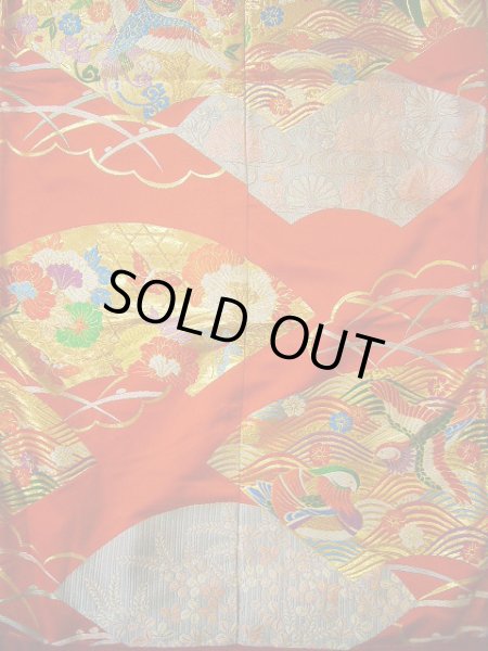 Photo8: G0805S Used Japanese Kimono   Vermilion UCHIKAKE Wedding by Silk. Folding fan  (Grade A) (8)
