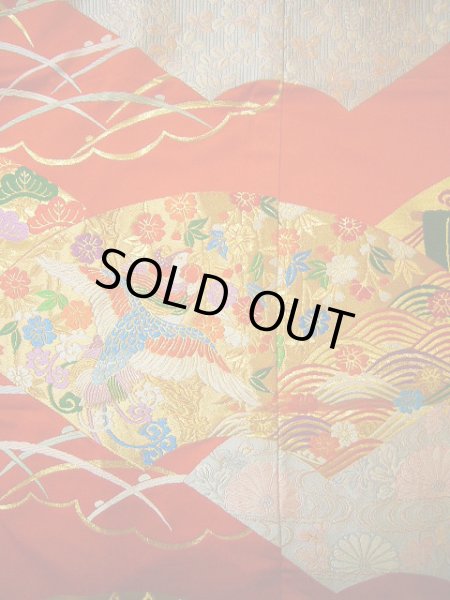 Photo9: G0805S Used Japanese Kimono   Vermilion UCHIKAKE Wedding by Silk. Folding fan  (Grade A) (9)