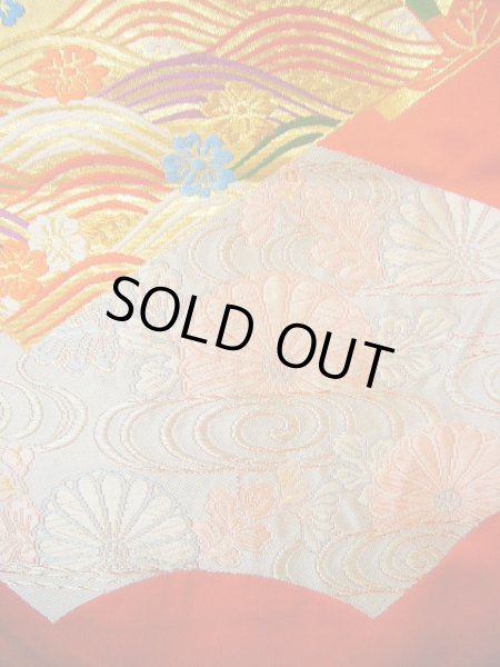 Photo11: G0805S Used Japanese Kimono   Vermilion UCHIKAKE Wedding by Silk. Folding fan  (Grade A) (11)