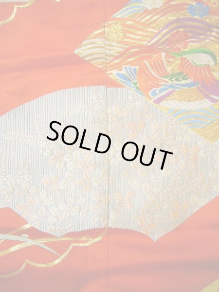 Photo13: G0805S Used Japanese Kimono   Vermilion UCHIKAKE Wedding by Silk. Folding fan  (Grade A) (13)