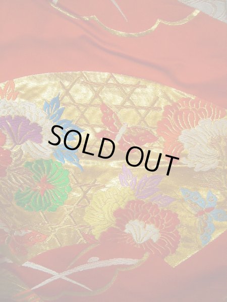 Photo15: G0805S Used Japanese Kimono   Vermilion UCHIKAKE Wedding by Silk. Folding fan  (Grade A) (15)