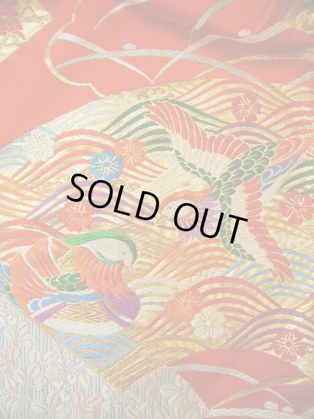 Photo16: G0805S Used Japanese Kimono   Vermilion UCHIKAKE Wedding by Silk. Folding fan  (Grade A) (16)