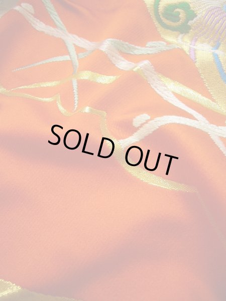 Photo17: G0805S Used Japanese Kimono   Vermilion UCHIKAKE Wedding by Silk. Folding fan  (Grade A) (17)