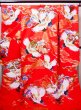 Photo1: G0805V Used Japanese Kimono  Bright Red UCHIKAKE Wedding by Silk. Crane  (Grade A) (1)