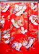 Photo1: G0805V Used Japanese Kimono  Bright Red UCHIKAKE Wedding by Silk. Crane  (Grade A) (1)