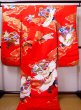 Photo3: G0805V Used Japanese Kimono  Bright Red UCHIKAKE Wedding by Silk. Crane  (Grade A) (3)