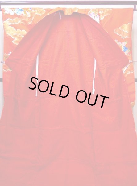 Photo4: G0805V Used Japanese Kimono  Bright Red UCHIKAKE Wedding by Silk. Crane  (Grade A) (4)