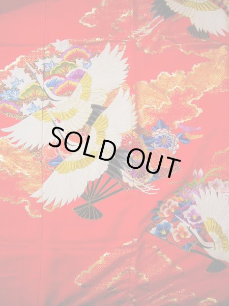 Photo7: G0805V Used Japanese Kimono  Bright Red UCHIKAKE Wedding by Silk. Crane  (Grade A) (7)