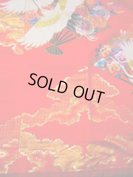 Photo8: G0805V Used Japanese Kimono  Bright Red UCHIKAKE Wedding by Silk. Crane  (Grade A) (8)