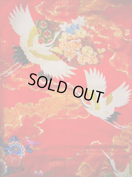 Photo10: G0805V Used Japanese Kimono  Bright Red UCHIKAKE Wedding by Silk. Crane  (Grade A) (10)