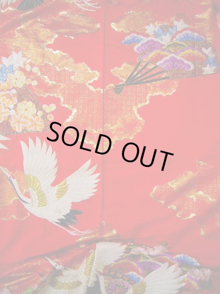 Photo12: G0805V Used Japanese Kimono  Bright Red UCHIKAKE Wedding by Silk. Crane  (Grade A) (12)