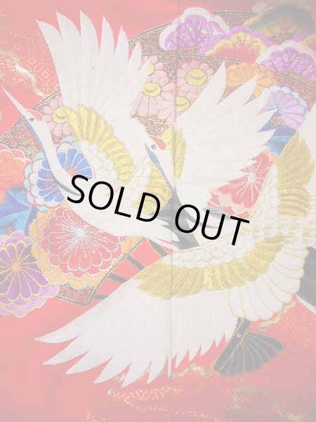 Photo14: G0805V Used Japanese Kimono  Bright Red UCHIKAKE Wedding by Silk. Crane  (Grade A) (14)