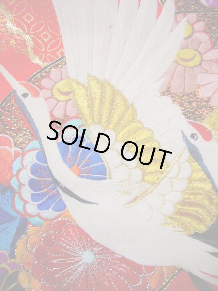 Photo15: G0805V Used Japanese Kimono  Bright Red UCHIKAKE Wedding by Silk. Crane  (Grade A) (15)