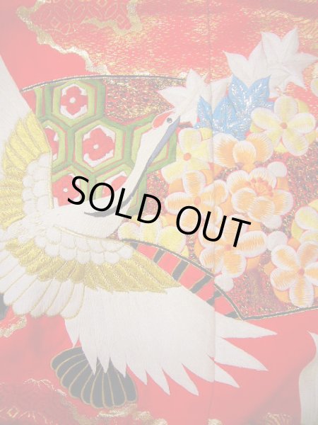 Photo16: G0805V Used Japanese Kimono  Bright Red UCHIKAKE Wedding by Silk. Crane  (Grade A) (16)