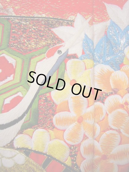 Photo17: G0805V Used Japanese Kimono  Bright Red UCHIKAKE Wedding by Silk. Crane  (Grade A) (17)