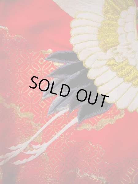 Photo18: G0805V Used Japanese Kimono  Bright Red UCHIKAKE Wedding by Silk. Crane  (Grade A) (18)