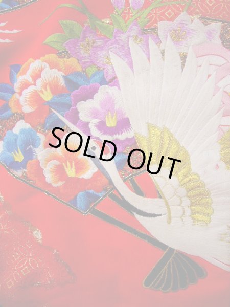 Photo20: G0805V Used Japanese Kimono  Bright Red UCHIKAKE Wedding by Silk. Crane  (Grade A) (20)