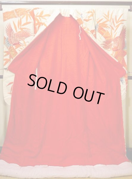 Photo4: G0805Z Used Japanese Kimono   Vermilion UCHIKAKE Wedding by Silk. Crane, YUZEN, The bottom is covered. (Grade B) (4)