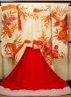 Photo5: G0805Z Used Japanese Kimono   Vermilion UCHIKAKE Wedding by Silk. Crane, YUZEN, The bottom is covered. (Grade B) (5)